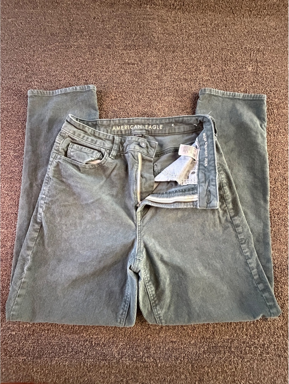 American Eagle Mom Straight Corduroy Pants 6 Green Stretch - Picture 1 of 8